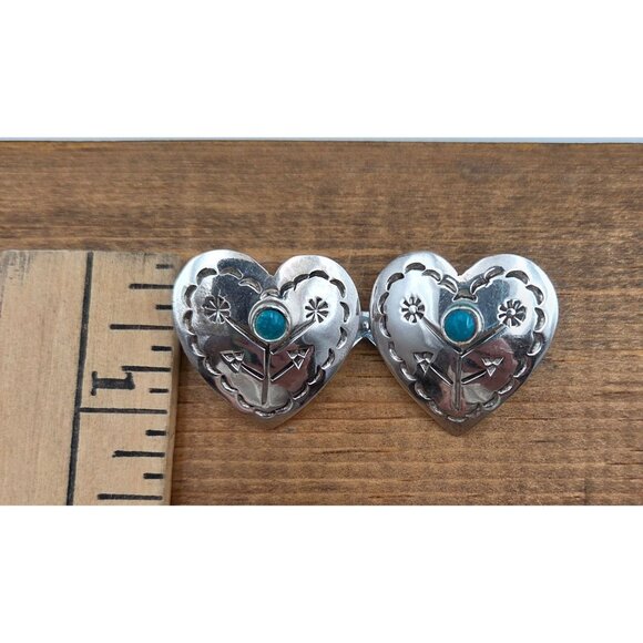 Sterling Silver Heart Earrings Mexico Blue Stone Accent Pierced New Backs - Picture 2 of 6